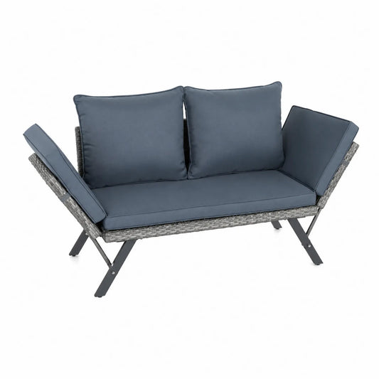 Canapé en rotin avec coussins gris foncé
