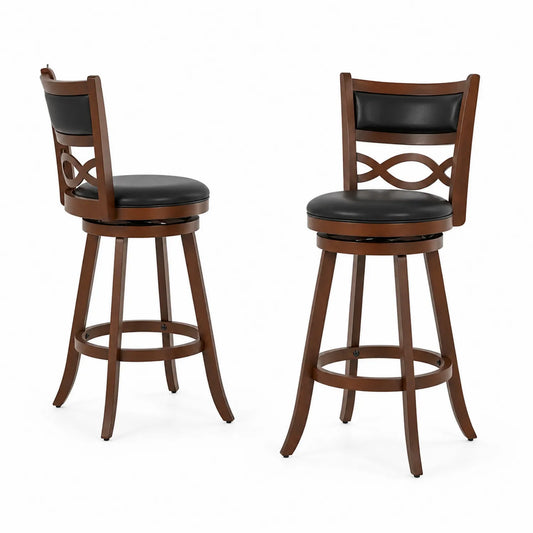 Tabouret de bar pivotant en bois avec assise en cuir synthétique - Marron et Noir