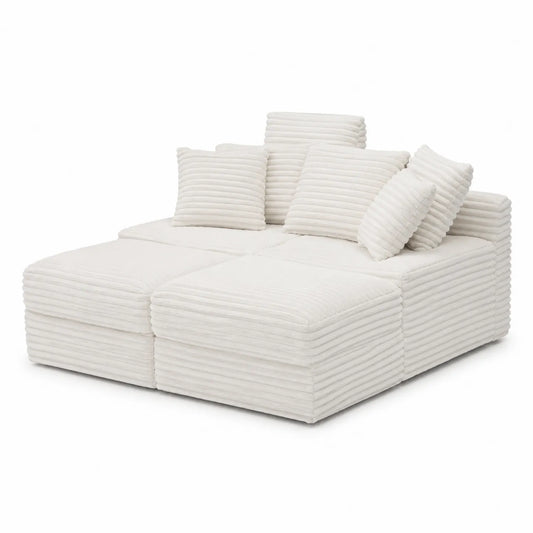 Canapé modulaire en tissu côtelé blanc