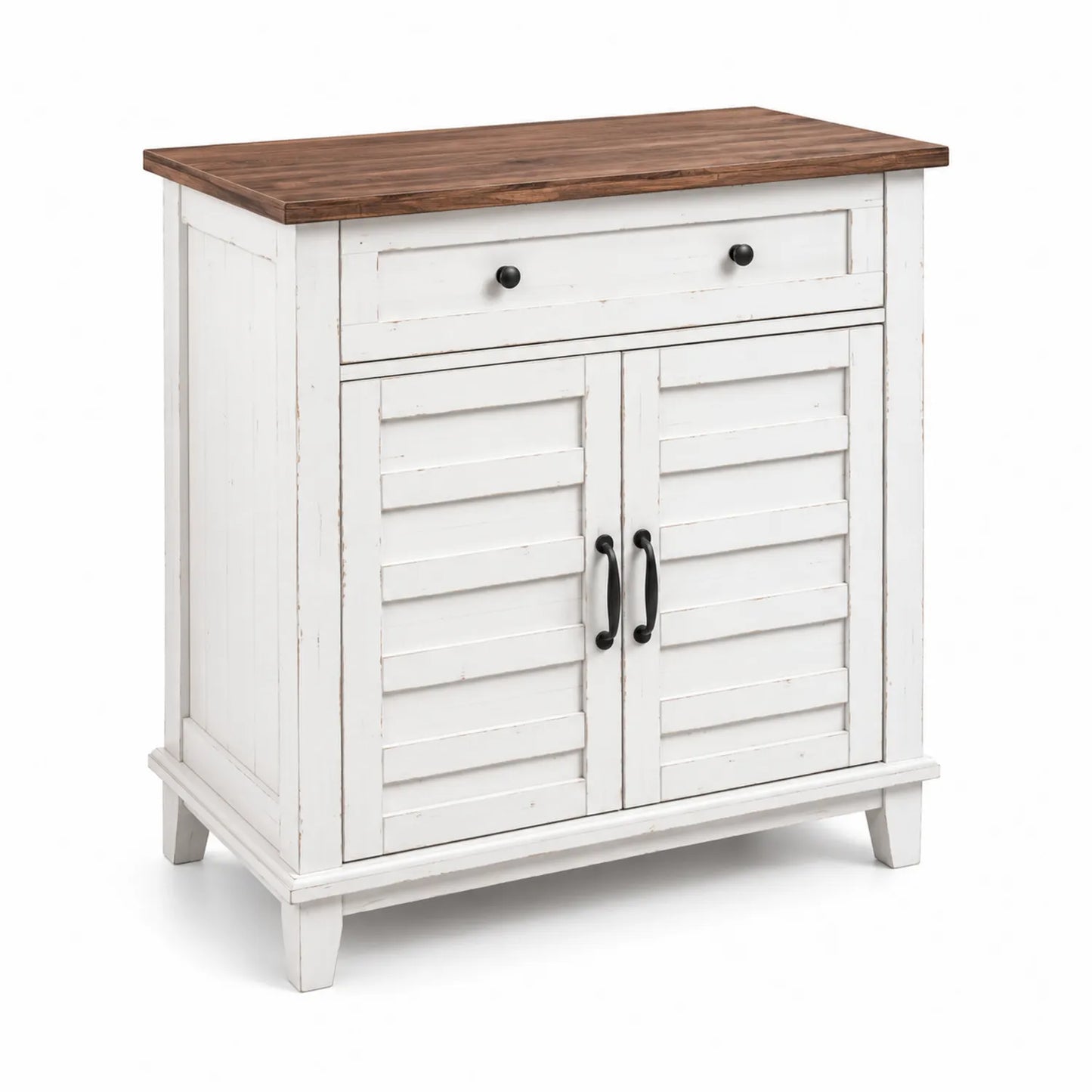 Buffet en Bois avec Tiroir et Portes Battantes Blanc et Marron