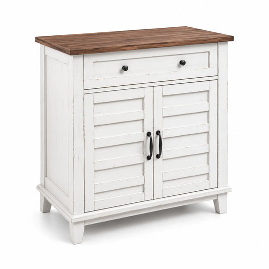 Buffet en Bois avec Tiroir et Portes Battantes Blanc et Marron