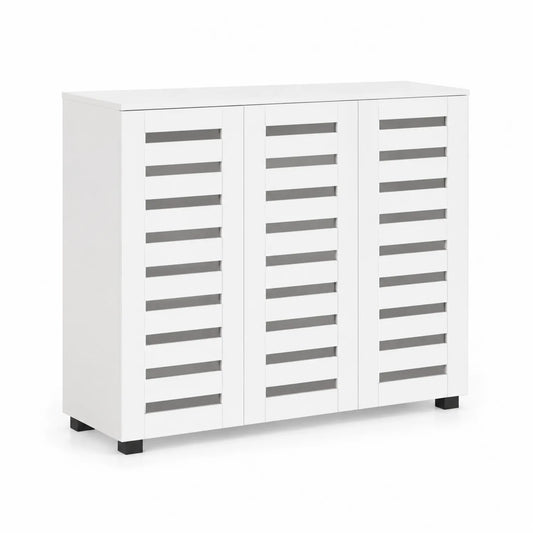 Meuble à chaussures en bois blanc avec portes ajourées 120x30x80 cm