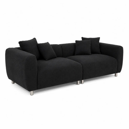Canapé d'angle modulaire noir polyester pieds métalliques