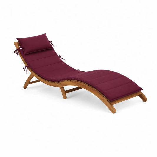 Chaise Longue en Bois avec Coussin Bordeaux