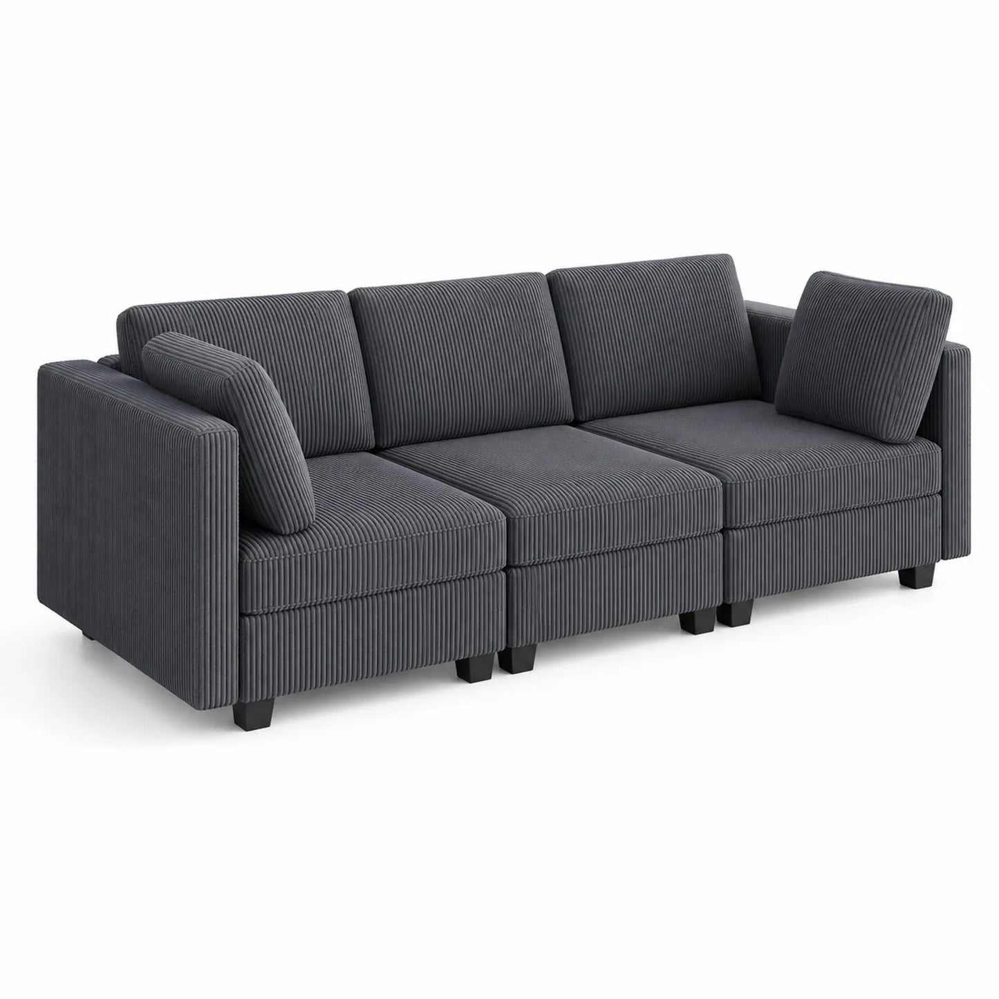 Canapé modulable en velours côtelé gris foncé 3 places