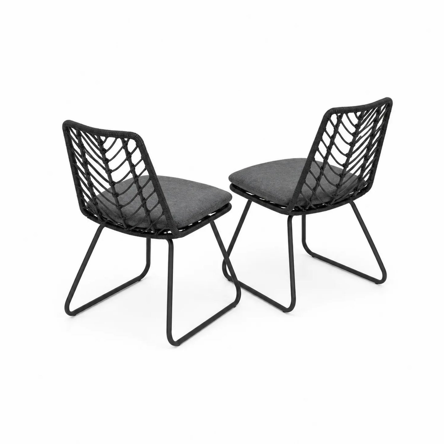 Lot de 2 chaises en métal avec coussin en polyester noir et gris