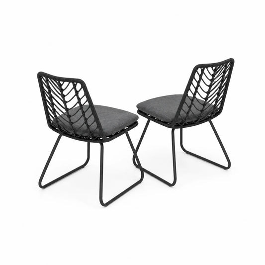 Lot de 2 chaises en métal avec coussin en polyester noir et gris