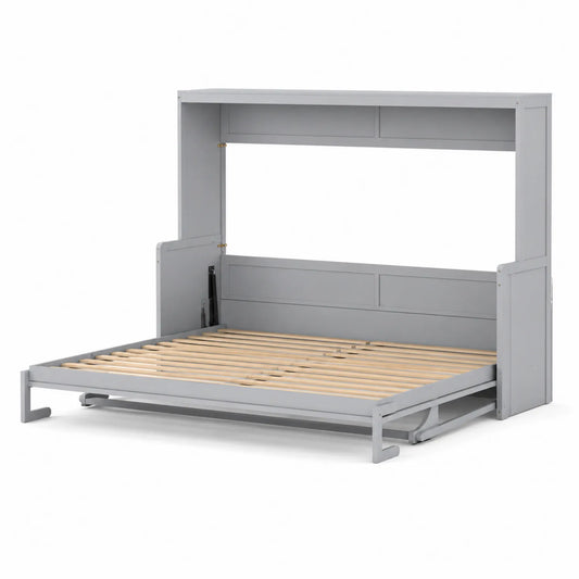 Lit escamotable métal et bois 200x140 cm Gris