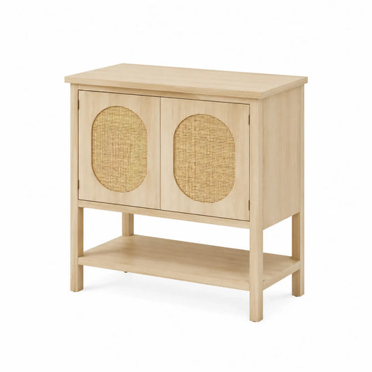 Buffet en bois avec portes en rotin 90x40x80 cm
