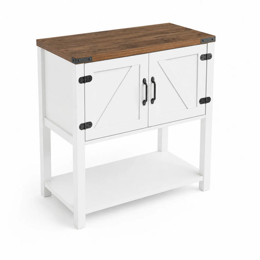 Buffet en bois et MDF Blanc et Chêne avec Étagère