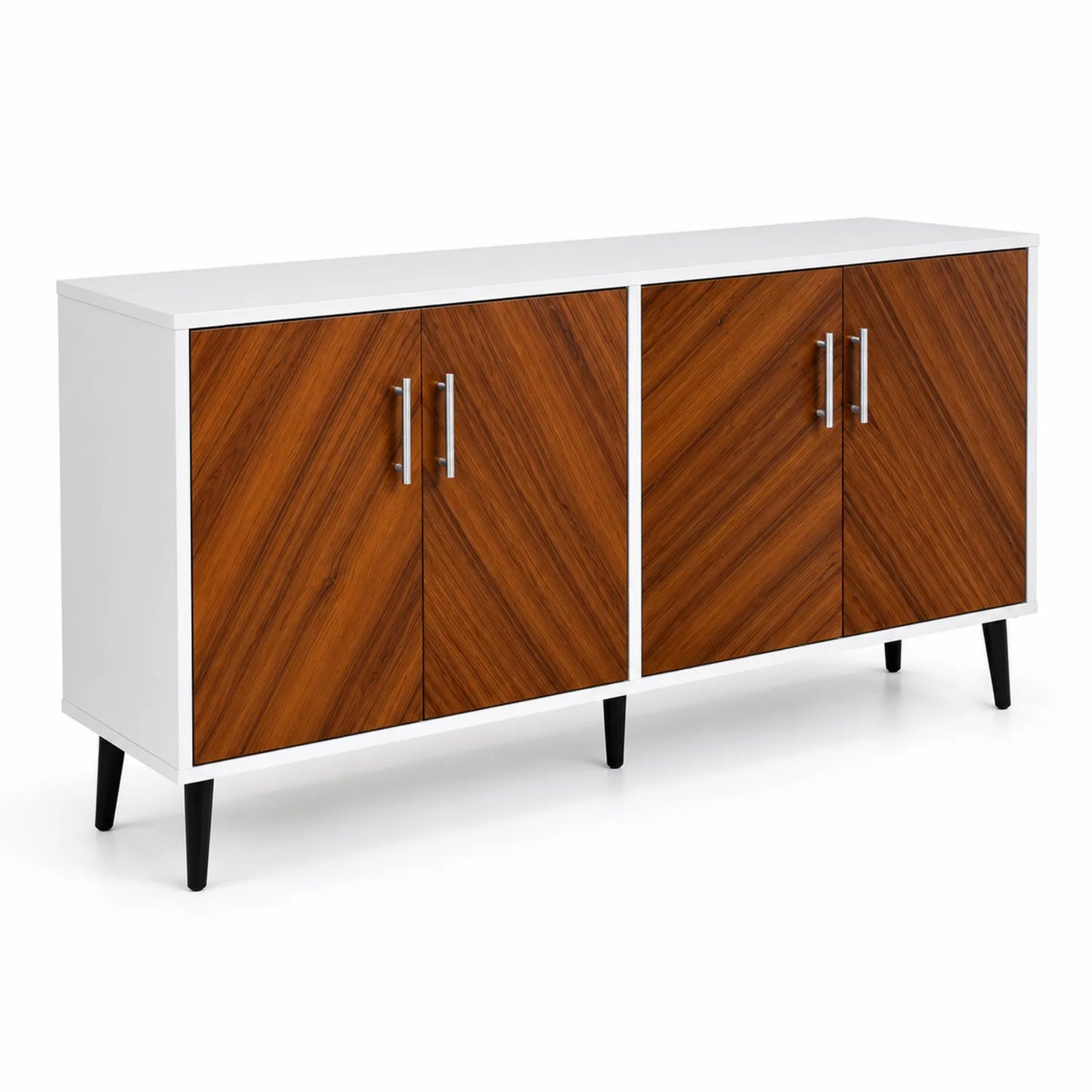 Buffet en bois MDF 4 portes Blanc et Noyer