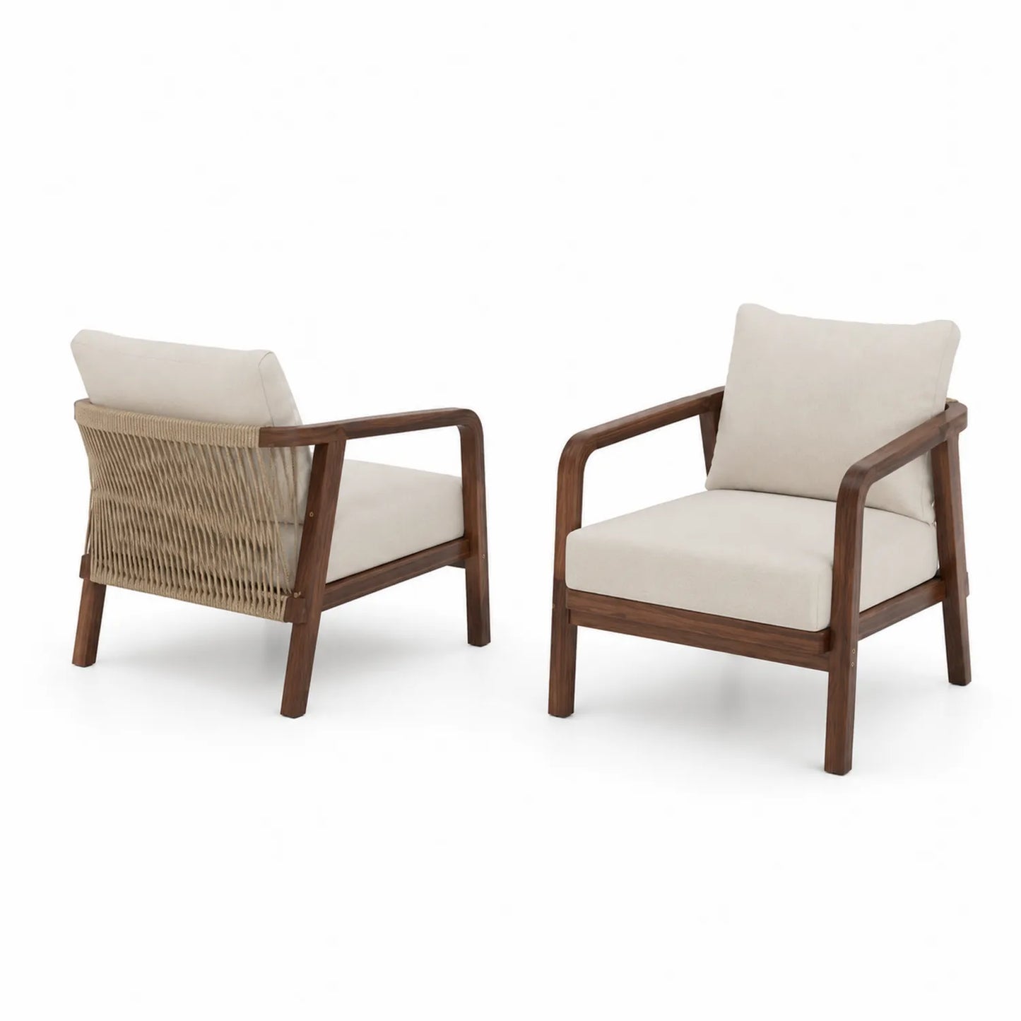Paire de fauteuils de jardin en bois et polyester beige