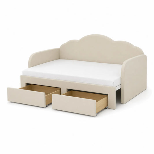 Lit enfant avec tiroirs Beige en bois et polyester 208 cm
