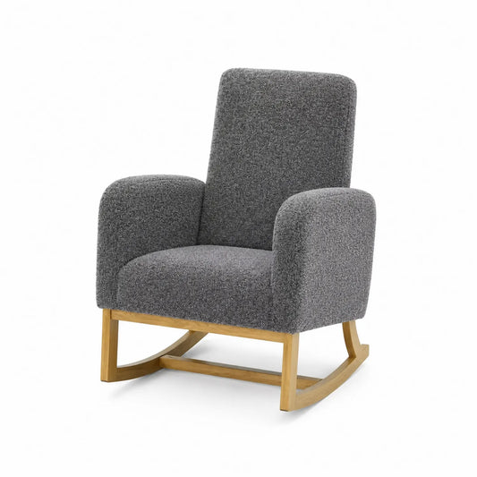 Fauteuil à bascule en tissu et chêne 85cm x 70cm x 90cm