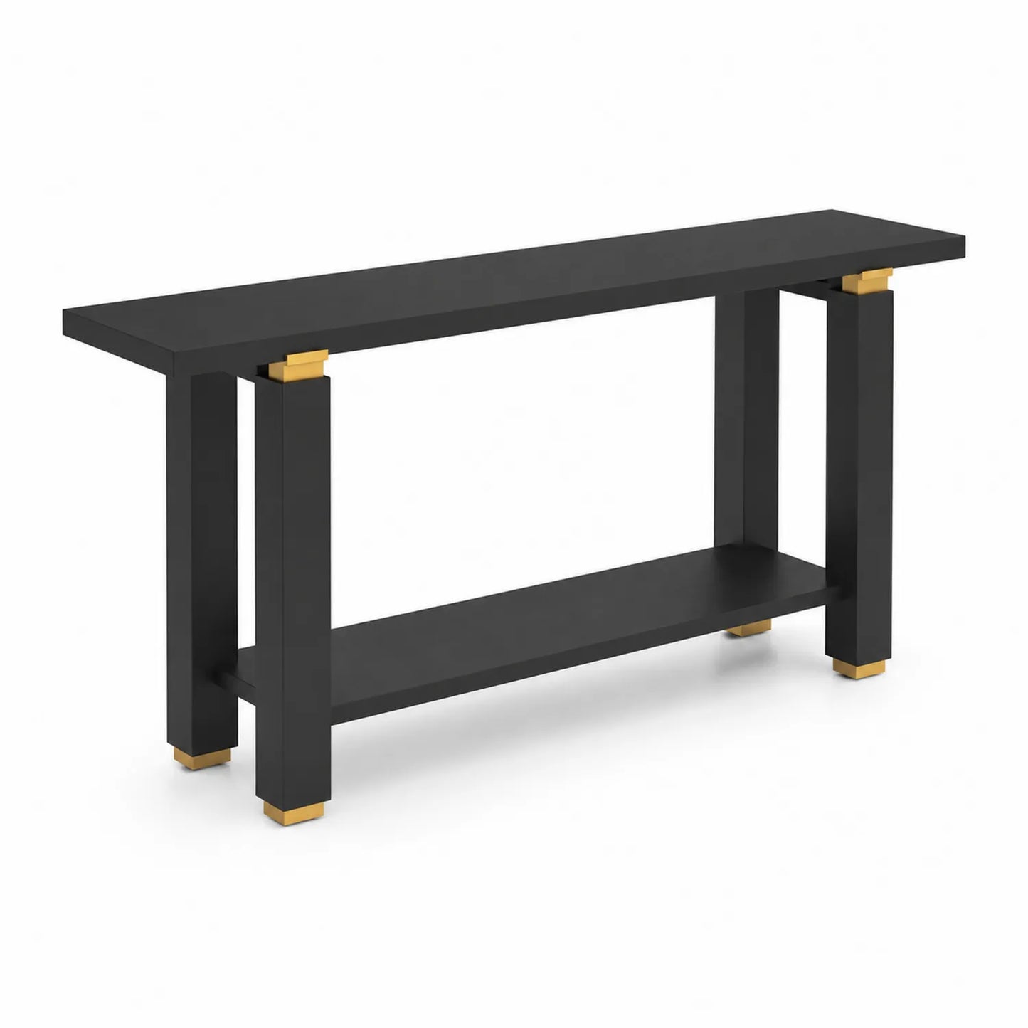 Console en bois noir avec détails métalliques dorés de 140 cm