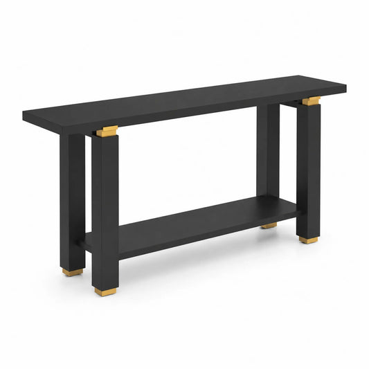 Console en bois noir avec détails métalliques dorés de 140 cm