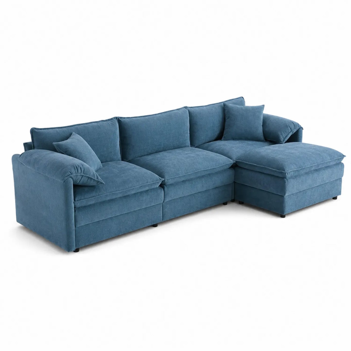 Canapé d'angle en tissu bleu avec méridienne