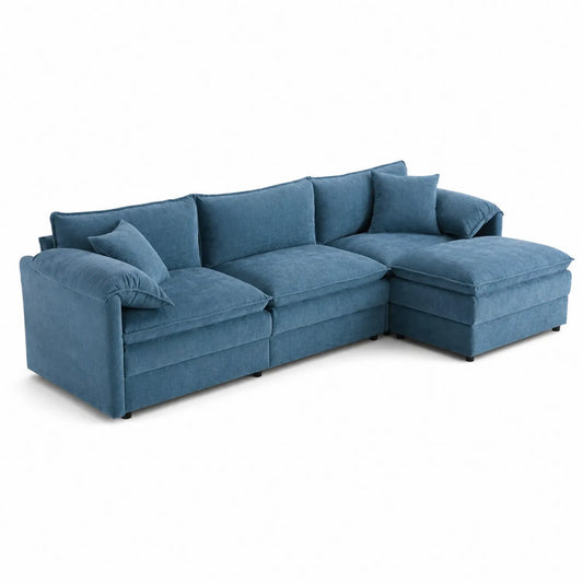 Canapé d'angle en tissu bleu avec méridienne