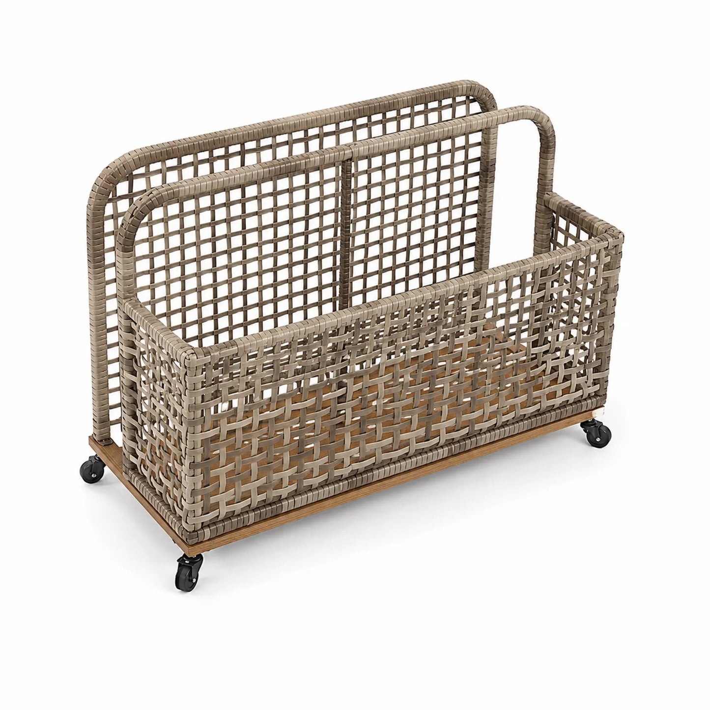 Porte-revues en Résine avec Roulettes Chêne et Métal Beige
