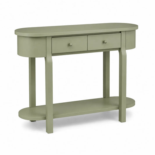 Console en bois MDF vert avec tiroirs et étagère