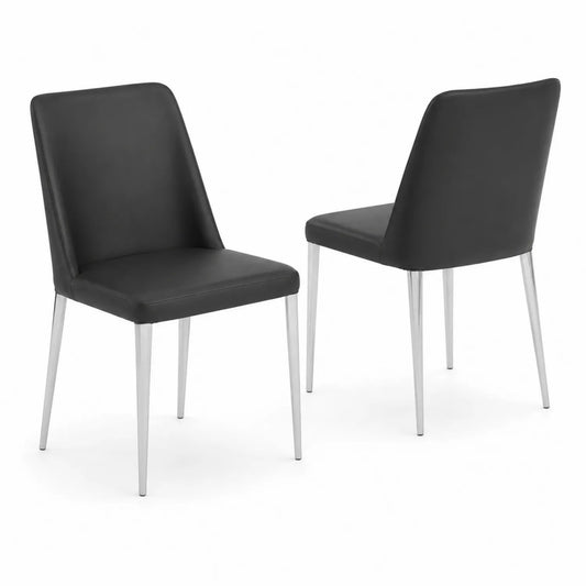 Chaises en cuir synthétique noir avec pieds en métal - Lot de 2
