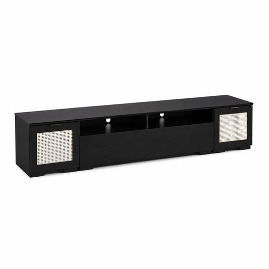 Meuble TV en bois noir avec portes en osier