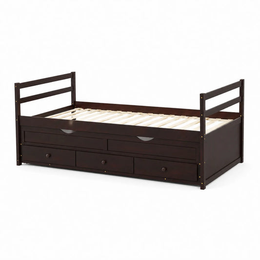 Lit simple en bois avec tiroirs en bois massif Marron 200x90 cm