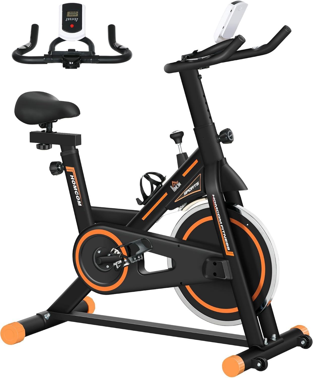 HOMCOM Vélo d'appartement: fonctionnement silencieux, résistance réglable, avec écran, 120 kg, noir