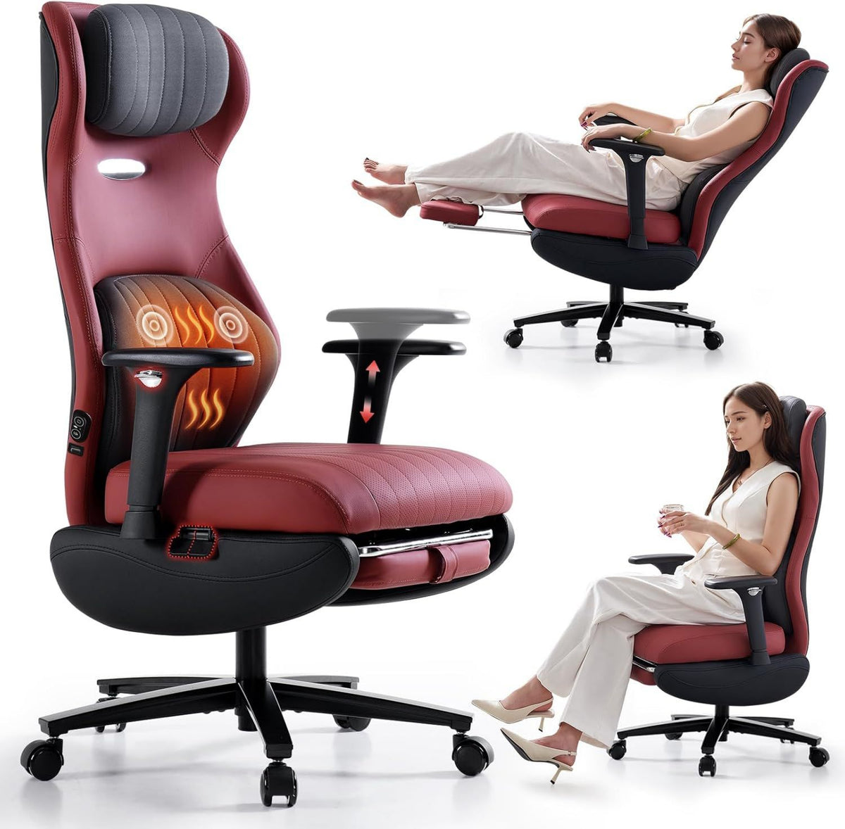 Fauteuil de massage - réglable, avec chauffage, rouge, EMIAH