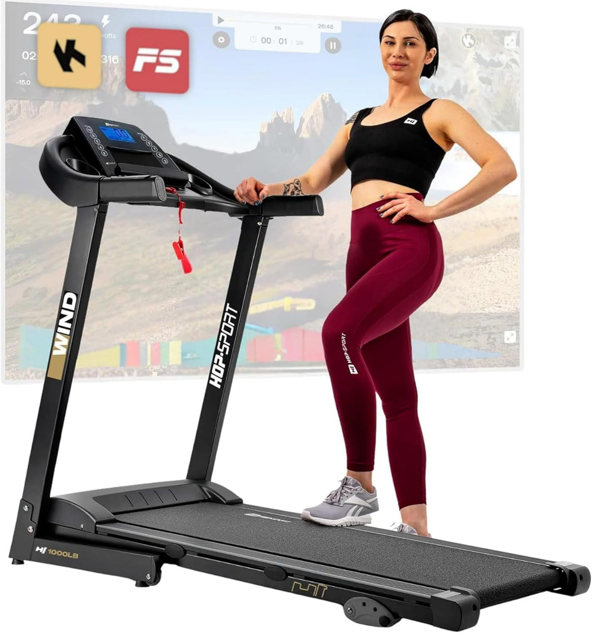 Tapis de course – pliable, réglable, connexion Bluetooth, avec écran, 1000LB, 150 kg, 14 km/h, HOP- HS-1000LB