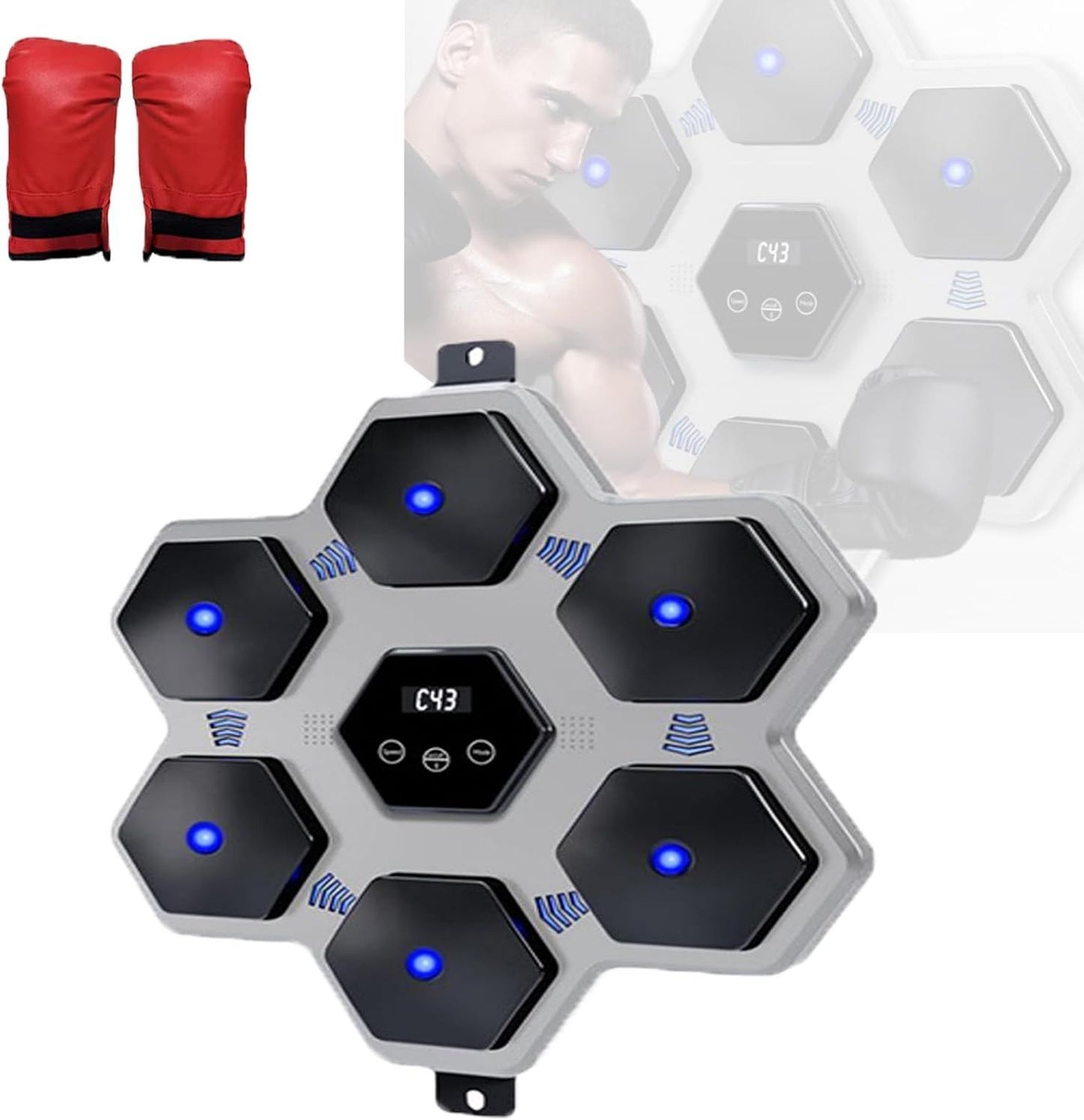 Machine de boxe musicale - montage mural, avec gants de boxe, connexion Bluetooth, rouge