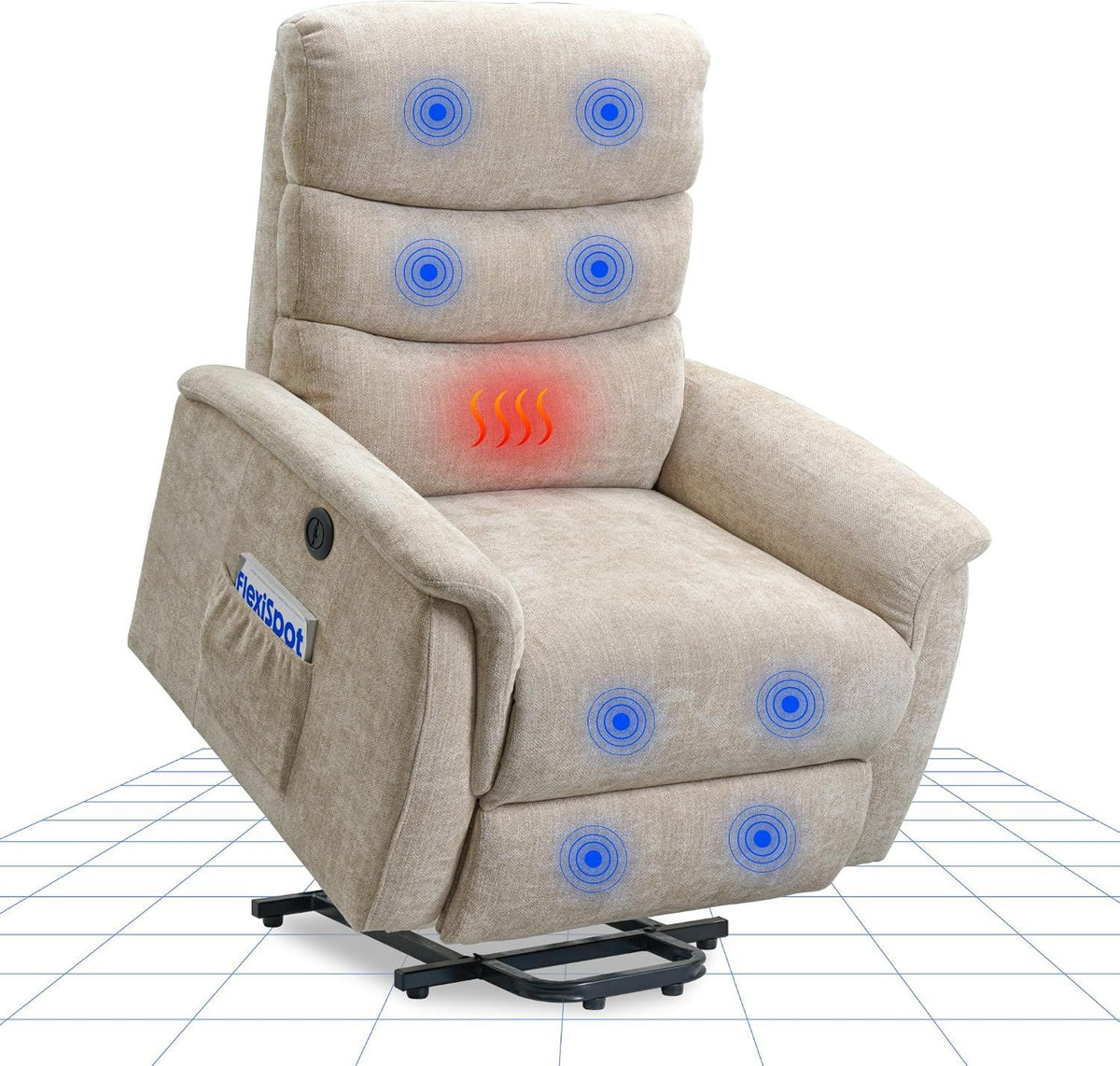 Fauteuil de massage - avec port USB, réglable, avec chauffage, beige, FLEXISPOT