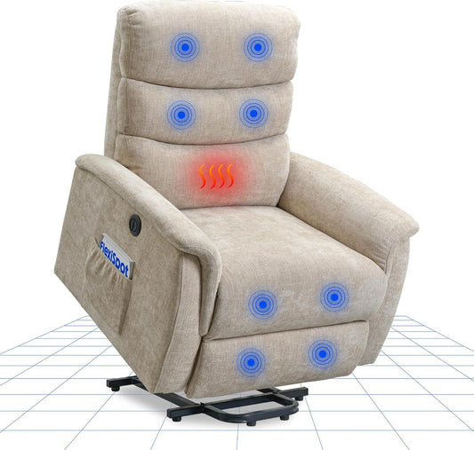 Fauteuil de massage - avec port USB, réglable, avec chauffage, beige, FLEXISPOT