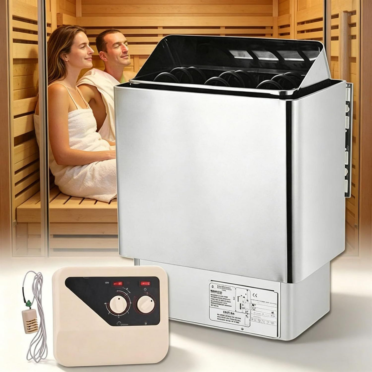 Poêle de sauna - structure en acier, avec télécommande, en acier inoxydable, usage à domicile, 380V, 4.5KW