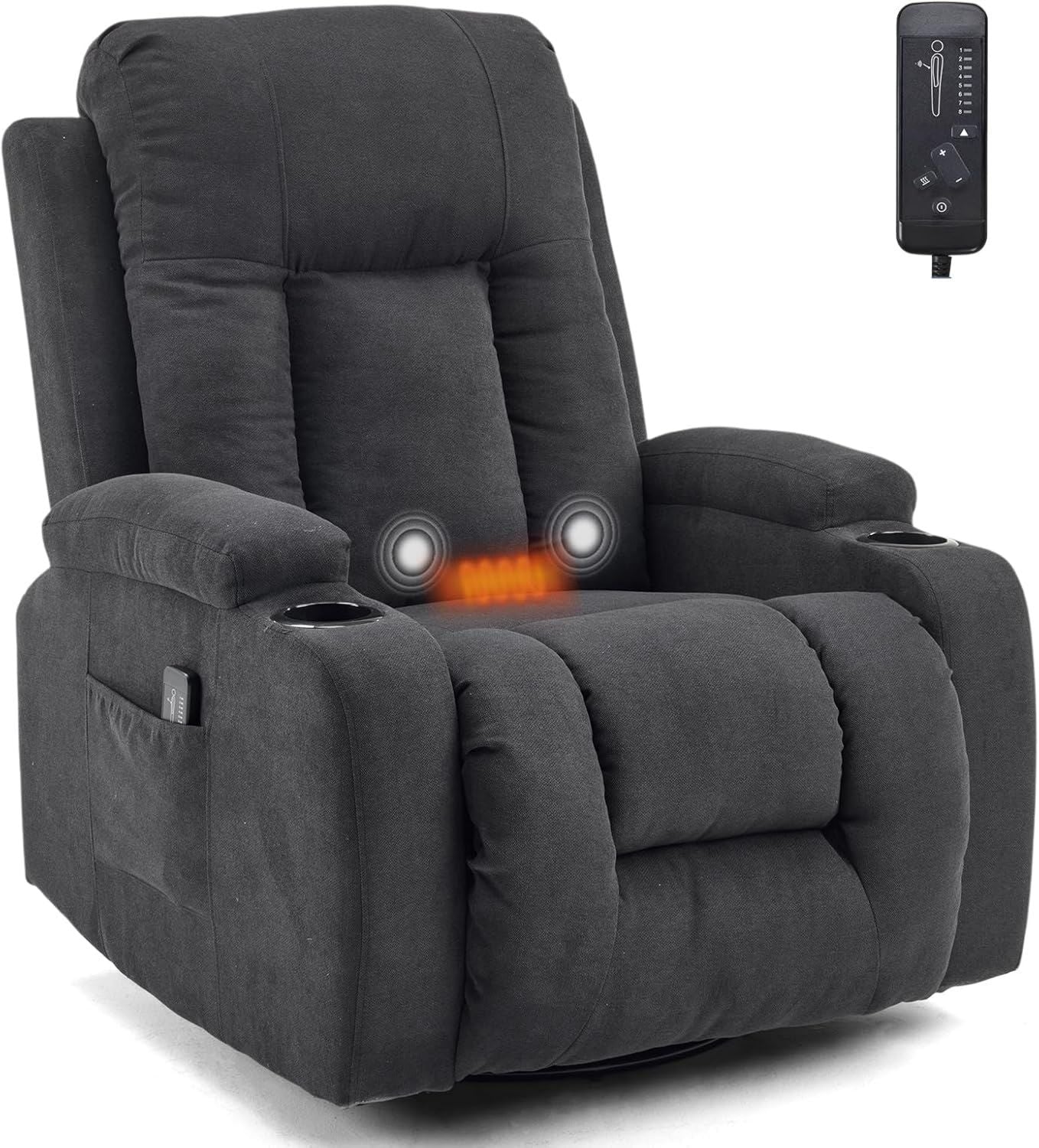 Fauteuil de massage: inclinaison réglable, pivotant, avec télécommande, noir, LEADZM