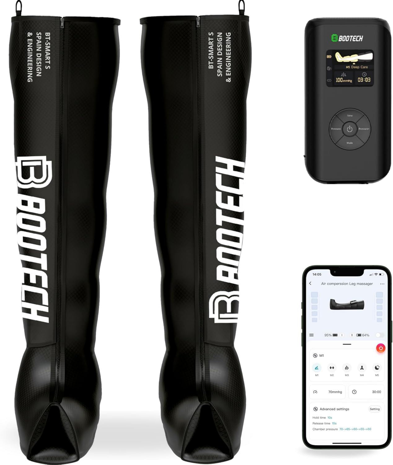 Bottes de pressothérapie: massage par compression d'air, commande via application