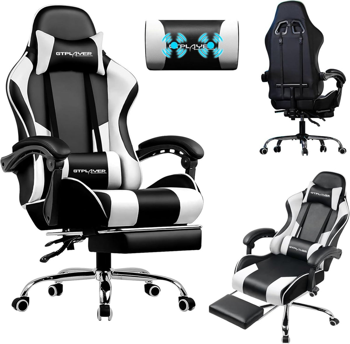 Fauteuil de massage: pour gaming, 150 kg, blanc, LUCKRACER
