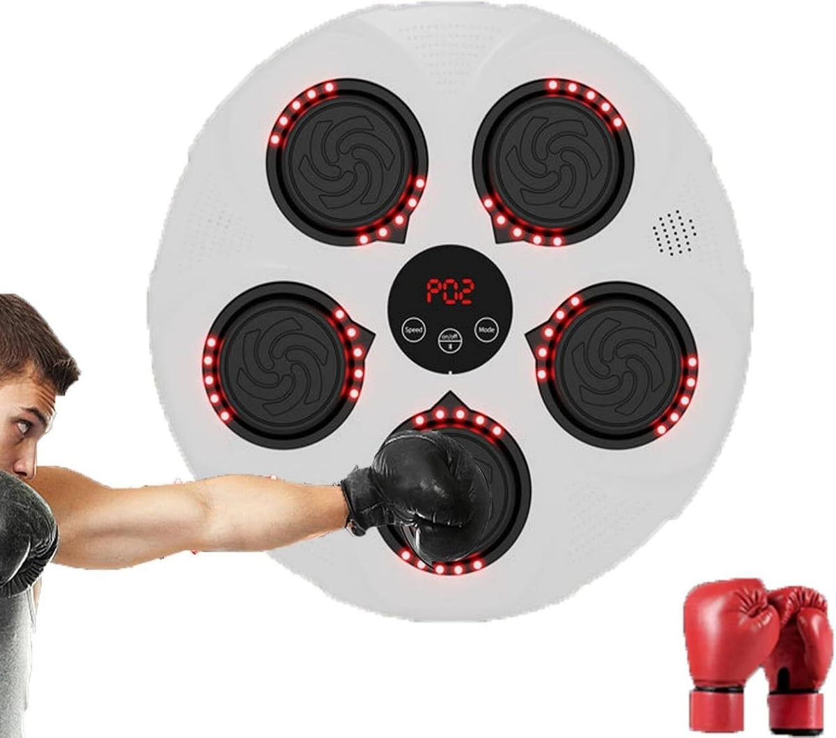 Machine de boxe musicale – montage mural, connexion Bluetooth, avec écran, usage à domicile, blanc