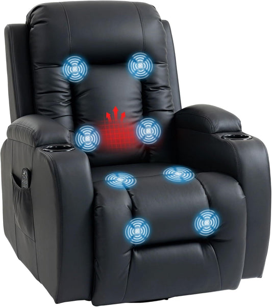 HOMCOM Fauteuil de massage – pivotant, réglable, avec télécommande, avec chauffage, noir