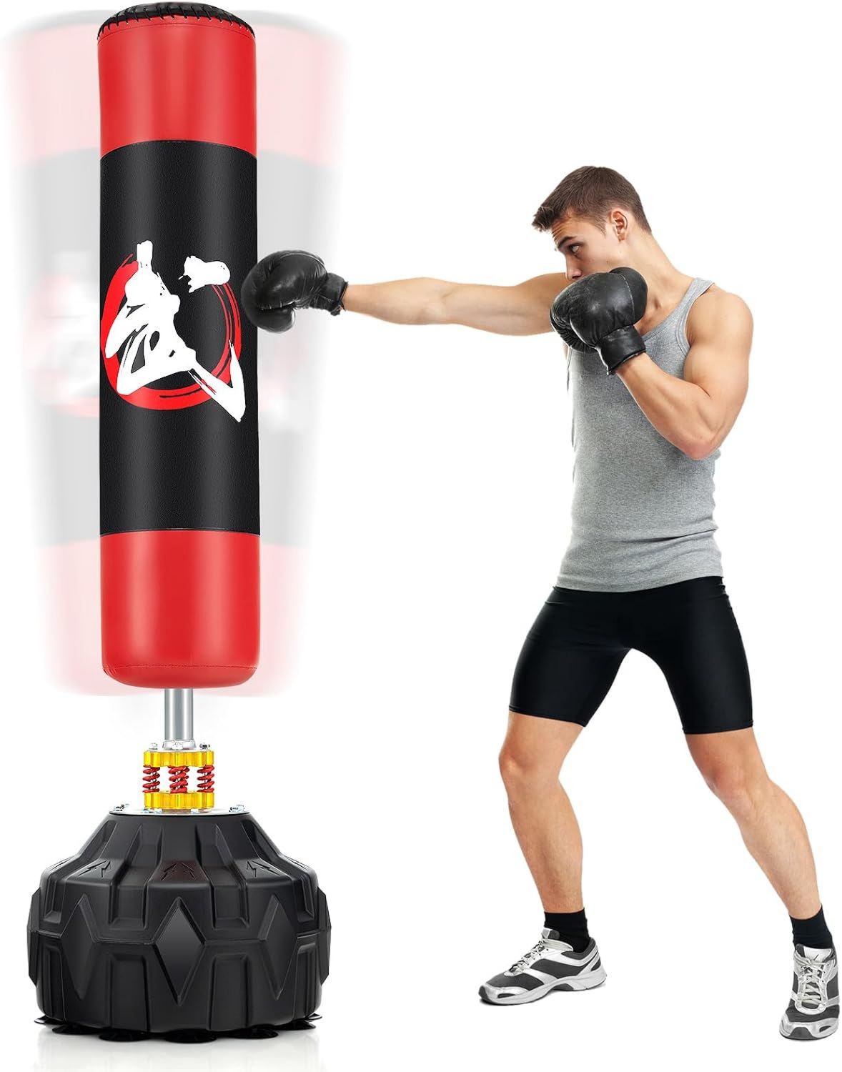 COSTWAY Sac de frappe – sur pied, base à ventouses, avec amortisseur, 178 cm