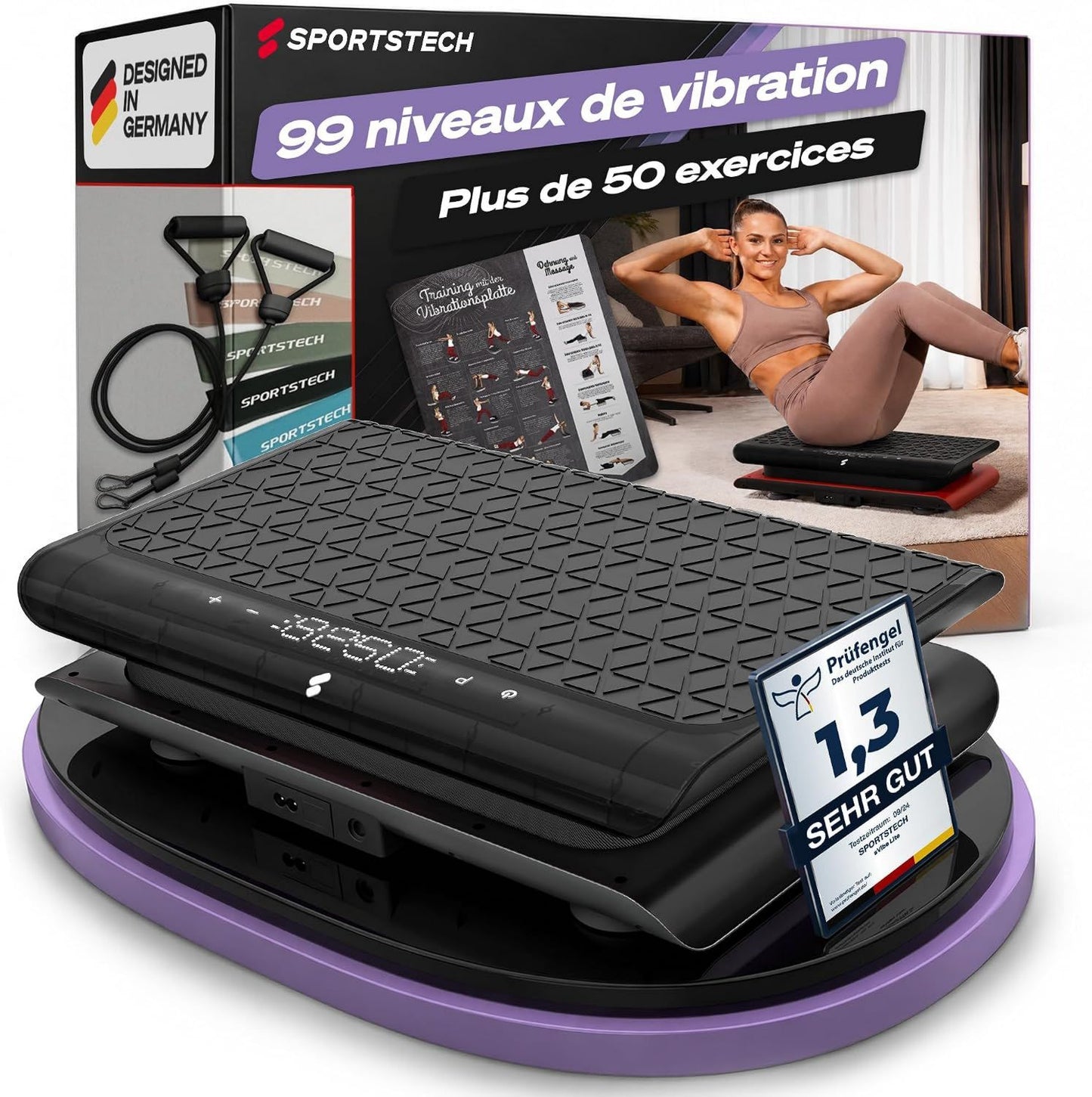 Sportstech Plateforme vibrante – fonctionnement silencieux, usage à domicile, 120 kg