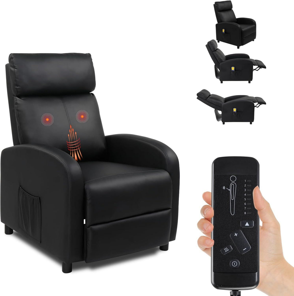 Fauteuil de massage - réglable, avec chauffage, noir, LEADZM